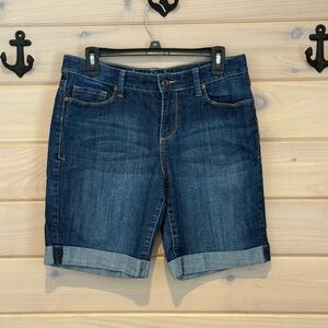 Women’s Dark Blue Denim Cuffed Bermuda Shorts